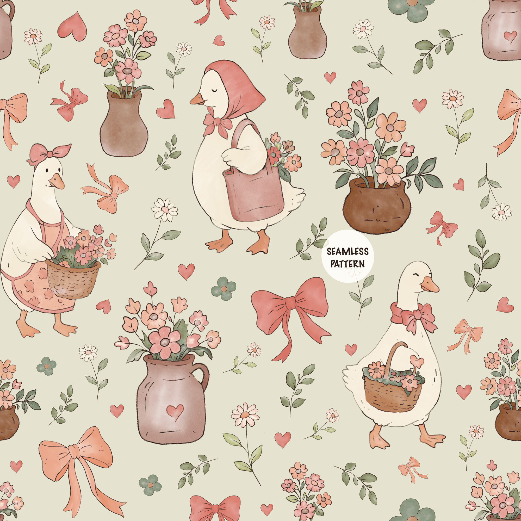 Cottagecore Floral Goose Seamless Pattern