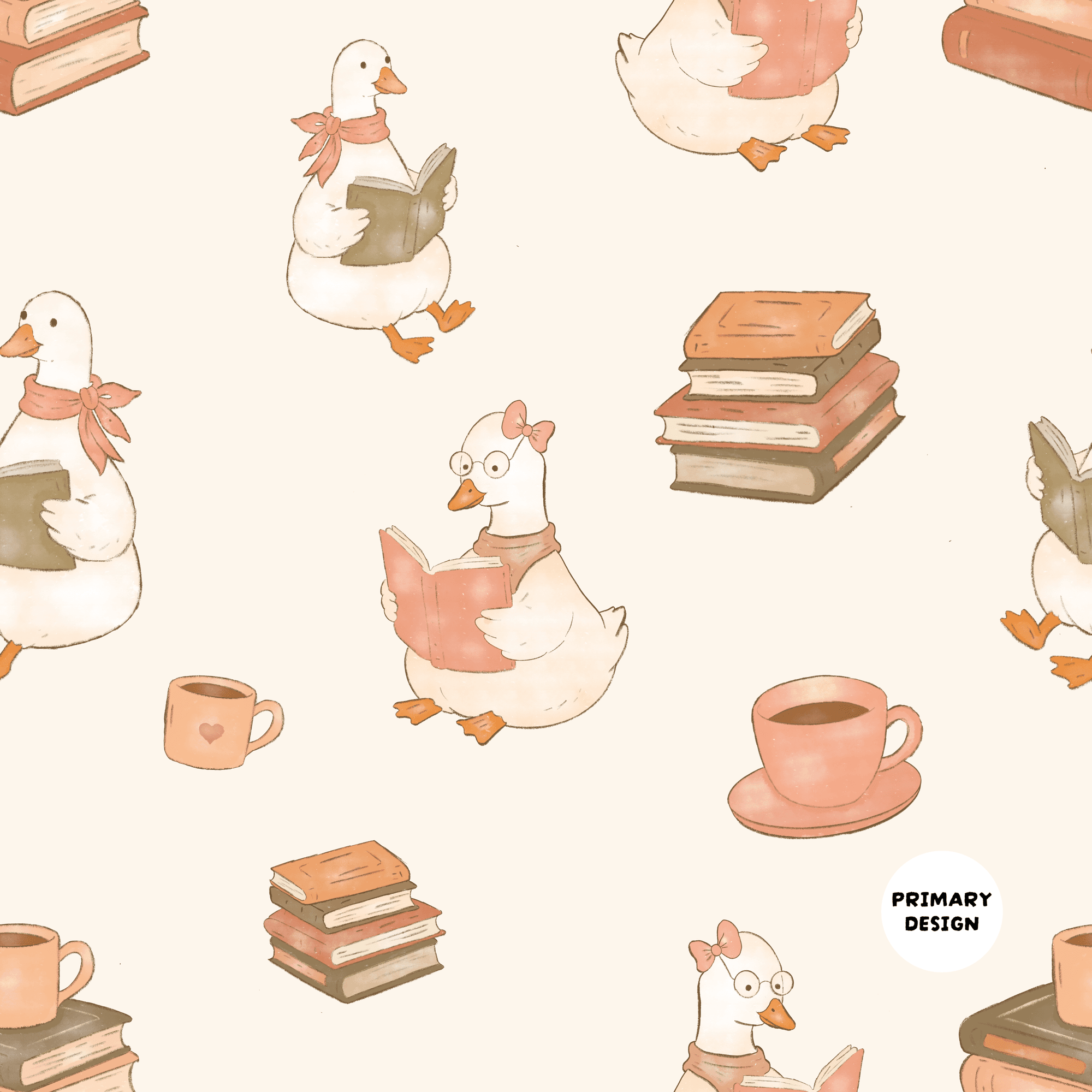 Bookish Goose Seamless Pattern